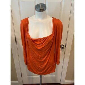 Michael Kors Orange Drape Neck Long Sleeve Top, Size Medium
